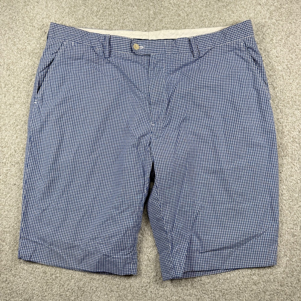Polo Ralph Lauren Shorts Men 40 Blue Gingham Check Cotton Flat Front 00973